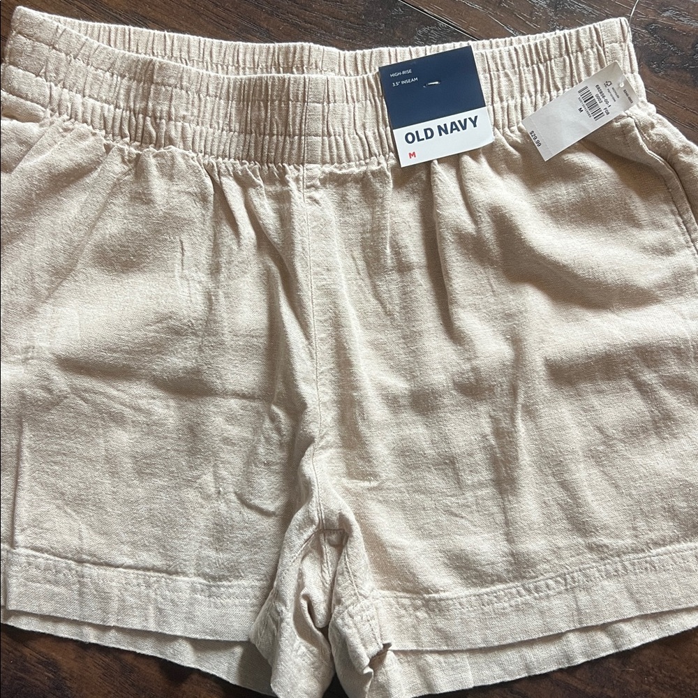 Old Navy Cream/Khaki High Rise 3.5 Linen Shorts